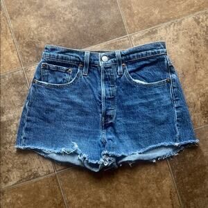 Levi’s 501 High Rise Denim Cutoff Shorts Button Fly Distressed Blue 26